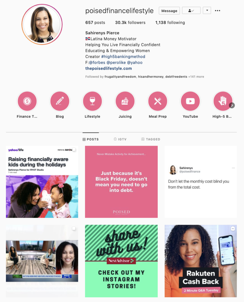 personal finance Instagram accounts in the US