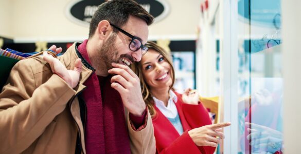 Couple making financial decisions together with joint bank account.