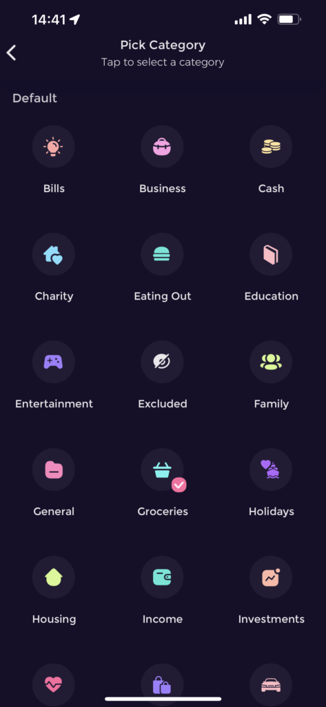 The Emma App's default budgeting categories.