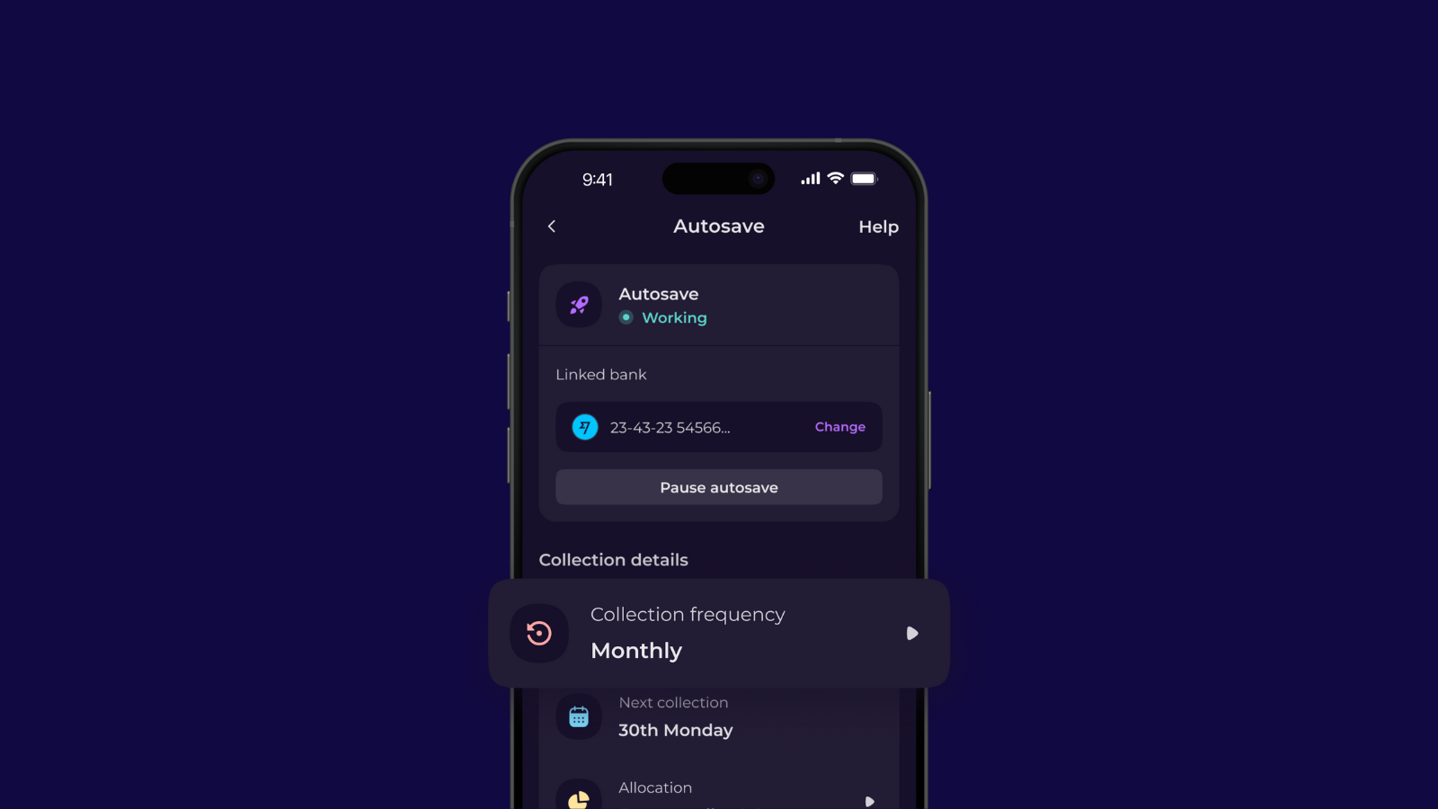 Autosave option in Emma App, you can choose the collection frequency between weekly or monthly
