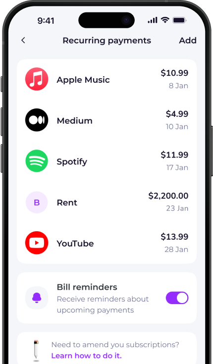 Diagram showing a Notes app list of a person\'s subscriptions vs the Emma app list of auto found subscriptions